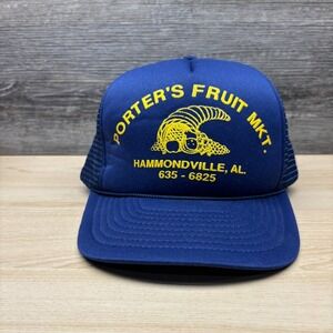 Vintage Porter's Fruit Market Hat Snap Back Blue Trucker Hammondville Alabama
